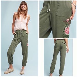 Anthropologie Postmark Olive Embroidered Joggers